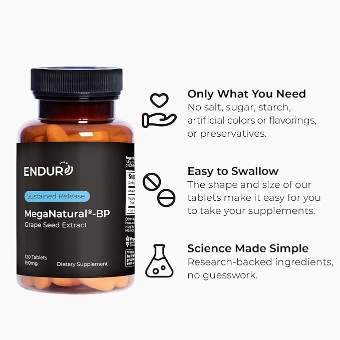 MegaNatural BP, Grape Seed Extract Supplements with Sustained-release California Grape Seed Extract Herbal Supplements for Optimized Absorption & Supports Energy, 150 mg, 120 Tablets