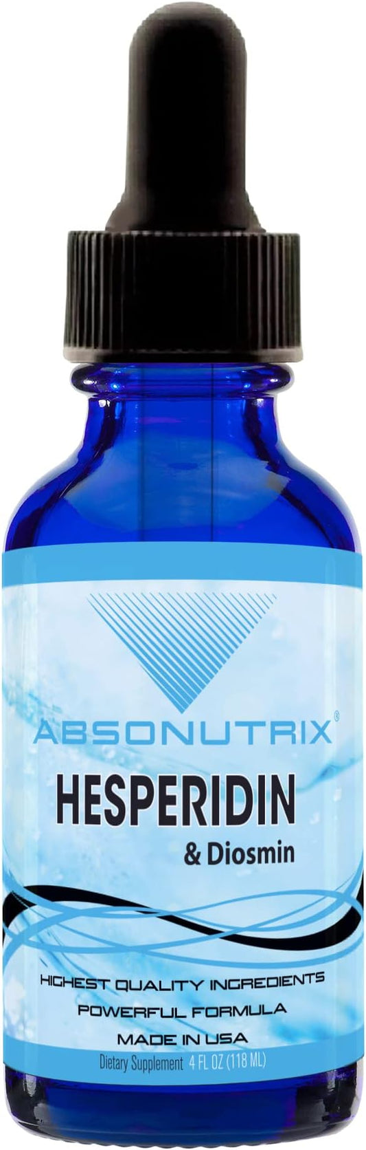 Absonutrix Hesperidin and Diosmin Liquid Drops,593mg 4Oz,Easy Absorption,Helps Improve Mobility,Supports Circulation, Made in USA,Non-GMO,Gluten-Free,GMP-Certified.