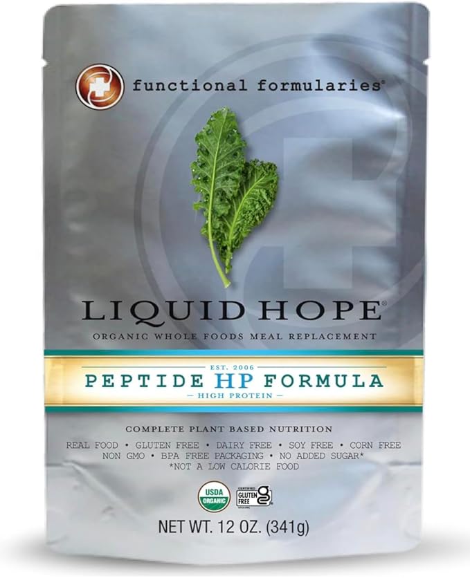 FUNCTIONAL FORMULARIES Liquid Hope Organic High Protein Peptide Tube Feed Formula, 31g Protein, 9g Fiber, 12 Oz. (24 Pack)