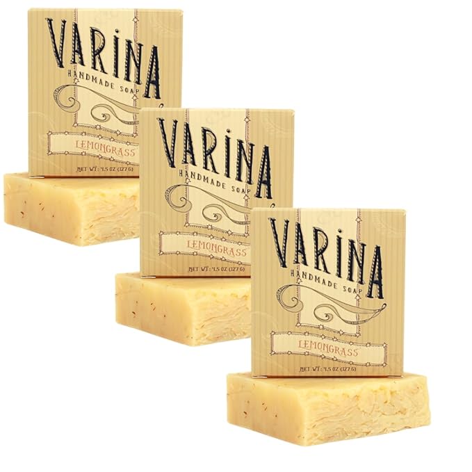 Varina Organic Lemongrass Bar Soap - Gentle Cleansing for Sensitive Skin, Herbal and Mint - 3 Pack
