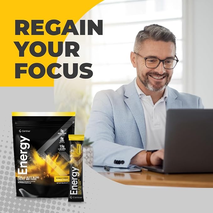 Energy | Natural Energy & Focus Supplement | with Carnosyn®, Ashwagandha, L-Arginine, Theobromine | Zero Sugar, 5 Calories, 120mg Caffeine | 15 Stick Packs for Mental & Physical Boost | Lemon