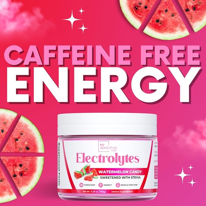 Zero Sugar - Watermelon Candy Electrolytes Powder - Refreshing Hydration - Caffeine Free Energy with All Natural Ingredients - Vegan, Keto and Paleo - Sugar Free Electrolytes Drink Mix - 30 Servings