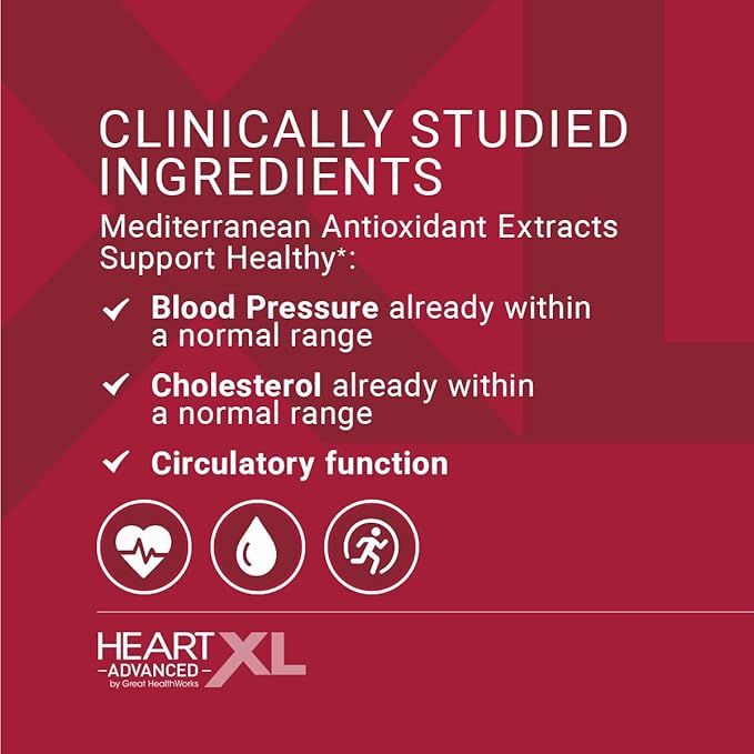 OmegaXL HeartXL Advanced - Heart Health Supplement - Three clinically Studied Mediterranean antioxidant extracts - Supports Blood Pressure, Cholesterol and Circulatory Health (60 Capsules)