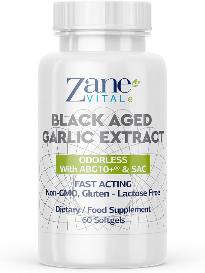 Zane - Aged Black Garlic Capsules - Immune System, Blood Pressure and Cholesterol Health Support - Less Odor - More Effective Than Allicin - 60 Capsules Non-GMO, Gluten - Lactose – Paraben Free.