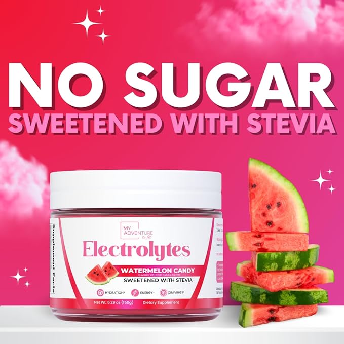 Zero Sugar - Watermelon Candy Electrolytes Powder - Refreshing Hydration - Caffeine Free Energy with All Natural Ingredients - Vegan, Keto and Paleo - Sugar Free Electrolytes Drink Mix - 30 Servings