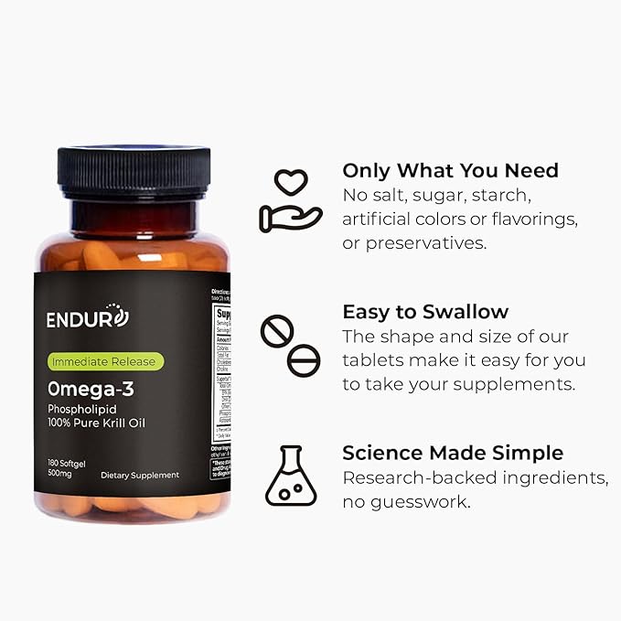 100% Pure Krill Oil - Omega-3s EPA, DHA and Astaxanthin - 1000mg Per Serving, 180 Softgels - Phospholipids Company