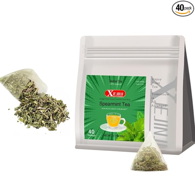 XIEJINJI Spearmint Tea Bags, 40 Count - 100% Pure Spearmint Leaves, Antioxidant-Rich, Supports Digestion, Refreshing & Soothing