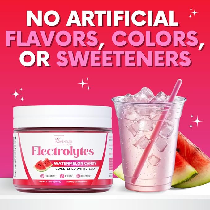 Zero Sugar - Watermelon Candy Electrolytes Powder - Refreshing Hydration - Caffeine Free Energy with All Natural Ingredients - Vegan, Keto and Paleo - Sugar Free Electrolytes Drink Mix - 30 Servings