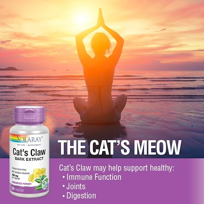 Solaray Cats Claw Bark Extract 200mg | 4% Oxindole Alkaloids | Healthy Immune & Joint Function Support | 30 VegCaps