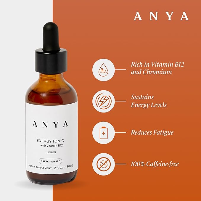 ANYA Postpartum - Energy Drops (2 fl oz, 15 Servings), Rich in Vitamin B12 and Chromium for Women, Caffeine-Free, Supports Healthy Energy Levels, Non-GMO, Gluten Free