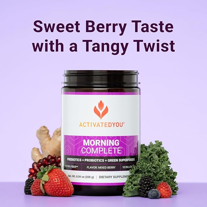 ACTIVATEDYOU Morning Complete Daily Wellness Greens Superfood Drink Mix for Gut Health w/Prebiotics, Probiotics, Antioxidants, Green Superfoods, 10 Billion CFUs (3 Pack, Mixed Berry)