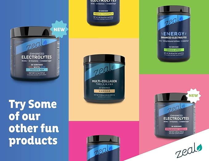 Zeal Electrolyte Powder - 90 Servings | Keto Electrolytes Powder | Zero Sugar, BCAAs, B-Vitamins | Potassium, Zinc, Magnesium | Hydration Powder Recovery Drink | Red White Blue Frozen Pop