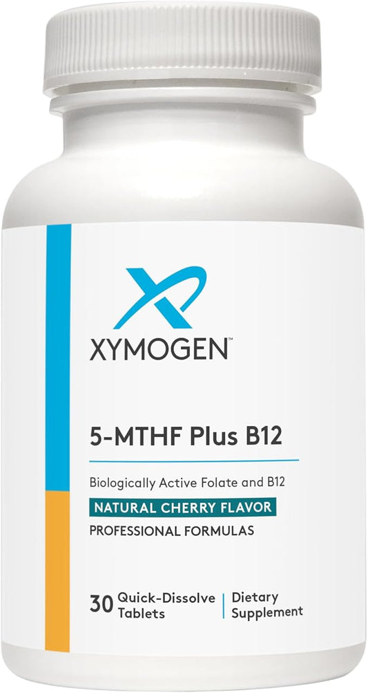 XYMOGEN 5-MTHF Plus B12 - Biologically Active L Methylfolate Supplement - Support Methylation & Nervous System Health - Great-Tasting Cherry Flavor (30 Quick-Dissolve Tablets)