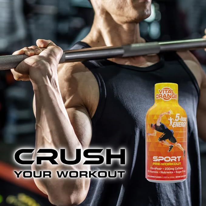 5-Hour Energy Extra Strength Sport Shots with Citrapeak, Vital Orange Flavor, Pre-Workout, 24 Count (1.93 fl oz)