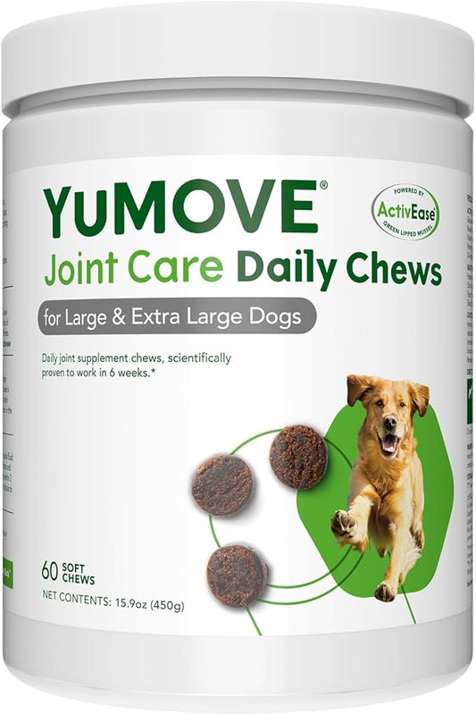 Yumove Hip & Joint Supplement for Dogs - with Glucosamine Chondroiton, Green Lipped Mussel, Hyaluronic Acid, and Omega 3 Joint Supplement for Stiffness and Mobility - 60 Chews (Large/XL Dogs)