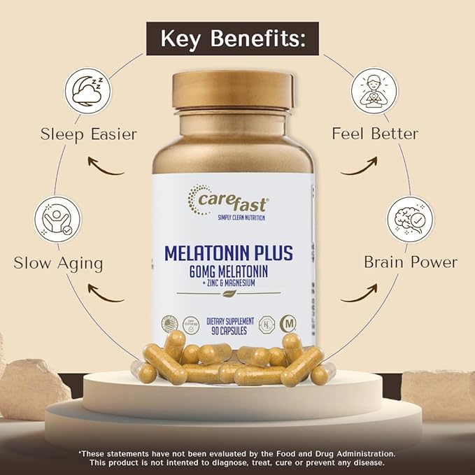 60mg Melatonin Plus Extra Strength High Dose Sleep Supplement 90 Capsules - Veggie Capsules - Fast Acting Formulated by Dr Shallenberger with Zinc & Magnesium for Maximum Quick Absorption