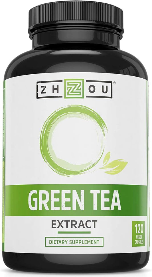 Zhou Nutrition Green Tea Extract Supplement - Green Tea & ECGC for Women & Men, Clean Caffeine Energy, Antioxidant Support, 500mg Per Serving - 120 Vegan Friendly Capsules