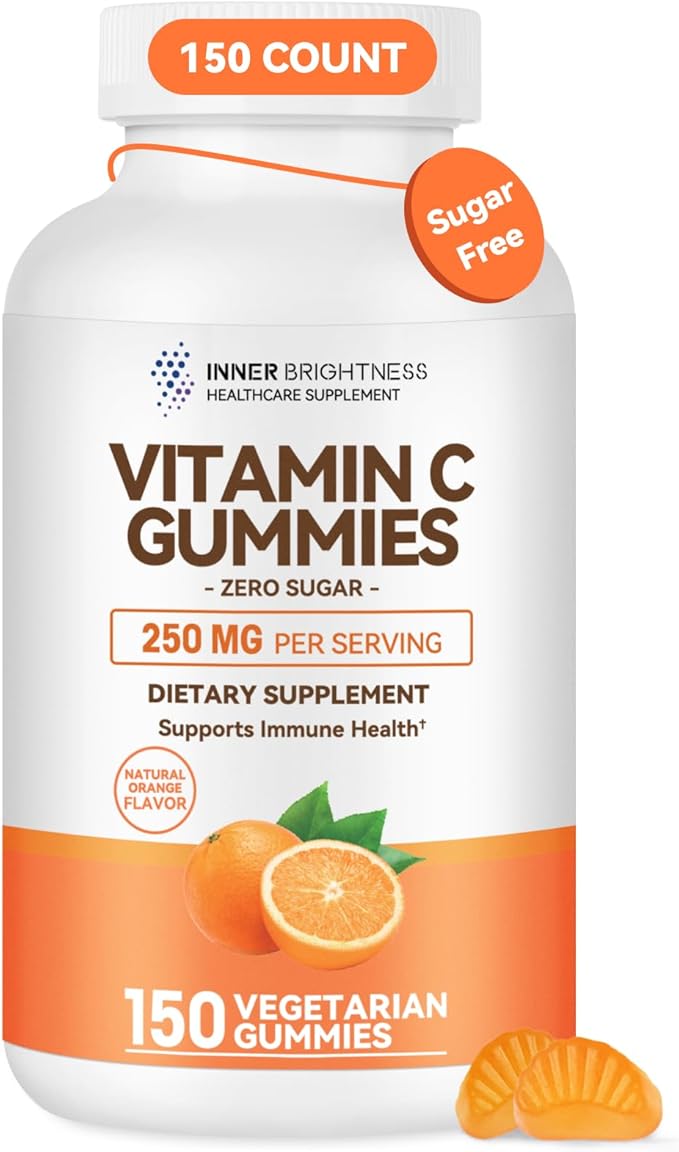 Zero Sugar Vitamin C Gummies 250 mg per Serving, Immune & Antioxidant Support, Natural Orange Flavor, 150 Count, 75 Day Supply, Sugar-Free, Vegetarian Gummies, No Artificial Sweeteners or Flavors