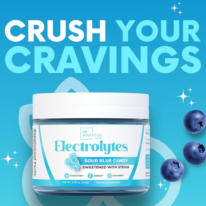 Zero Sugar - Sour Blue Candy Electrolytes Powder - Refreshing Hydration - Caffeine Free Energy - All Natural Ingredients - Vegan, Keto & Paleo - Sugar Free Electrolyte Powder Drink Mix - 30 Servings