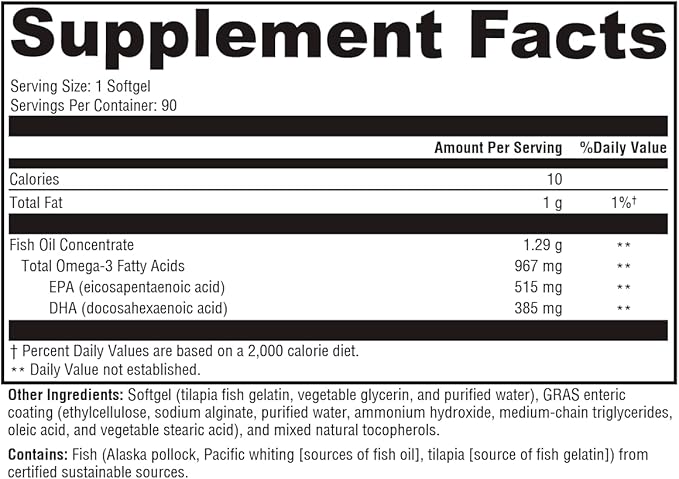 XYMOGEN OmegaPure 900 EC - Alaskan IFOS Five-Star Certified Omega 3 Fish Oil - EPA DHA Fish Oil Supplement- Supports Cardiovascular and Brain Health (90 Enteric-Coated Softgels)