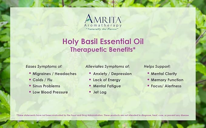 Organic Holy Basil (Tulsi) Essential Oil; 100% Pure and Undiluted Ocimum Sanctum; Premium Quality Aromatherapy Oil; Tested and Verified, Size: 10 mL (0.34 Fl. Oz.)