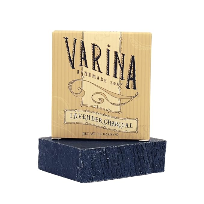 Varina Organic Lavender Activated Charcoal Bar Soap - Gentle Cleansing for Sensitive Skin, Herbal and Mint - 3 Pack - Experience Healthy and Glowing Skin