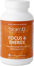 BRAINMD Dr Amen Focus & Energy - 120 Capsules - Mental Endurance Booster, Promotes Concentration & Attention - Caffeine Free, Gluten Free - 30 Servings
