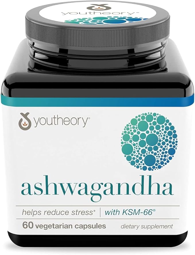 Youtheory Ashwagandha - 1,000 mg - Stress Support Supplement - Cortisol Support Supplement - Gluten, Dairy & Soy Free - 60 Vegetarian Capsules