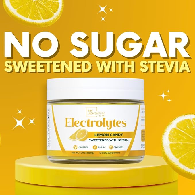 Zero Sugar - Lemon Candy Electrolytes Powder - Refreshing Hydration - Caffeine Free Energy with All Natural Ingredients - Vegan, Keto & Paleo - Sugar Free Electrolytes Powder Drink Mix - 37 Servings