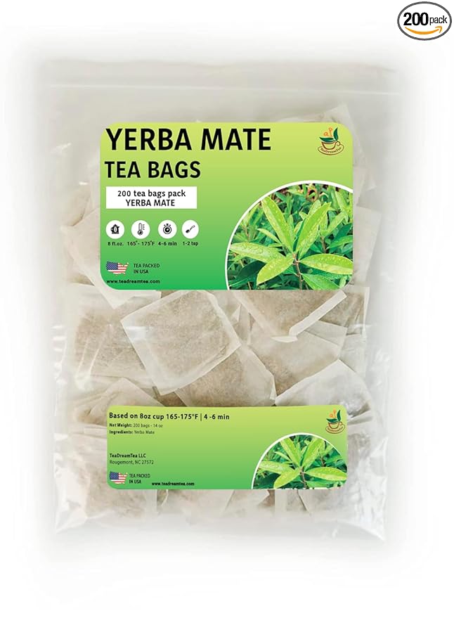 Yerba Mate Tea - Green Cut & Sifted - Unsmoked Energy Boost - 200 Tea Bags - Packed with Nutrients - Your Perfect Coffee Replacement