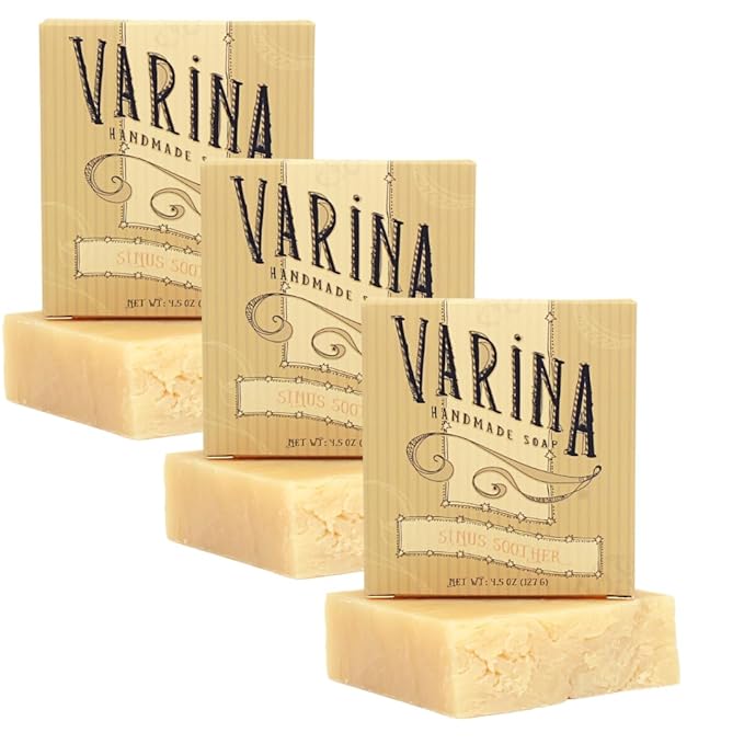 Varina Organic Sinus Soother Bar Soap - Gentle Cleansing for Sensitive Skin, Herbal and Mint - 3 Pack - Experience Healthy and Glowing Skin