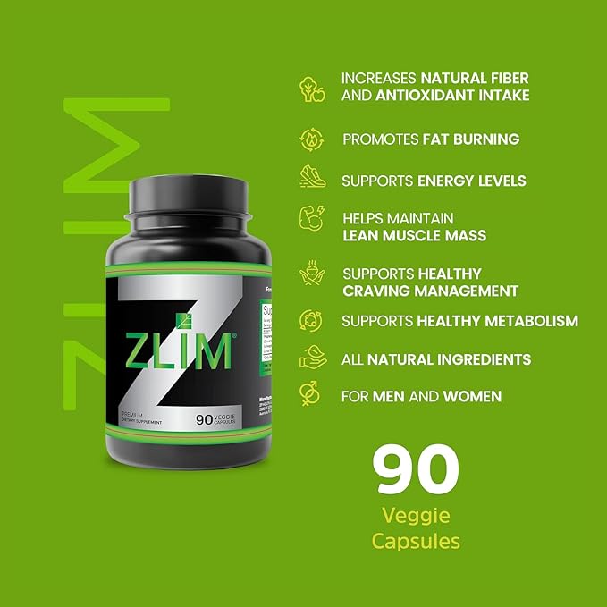 Zlim Appetite & Weight Supplement – Supports Healthy Digestion, Promotes Fiber & Antioxidant Intake, with Gymnema Sylvestre, Apple Pectin & Ashwagandha – All-Natural Ingredients (90 Veggie Capsules)