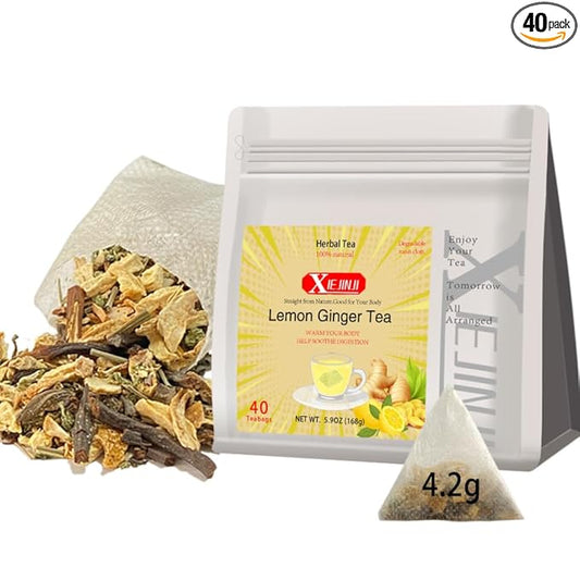 XIEJINJI Lemon Ginger Tea, 40 Tea Bags, 4.2g Each – Zesty & Warming Blend for Digestive Comfort, Immune Boost & Refreshing Energy