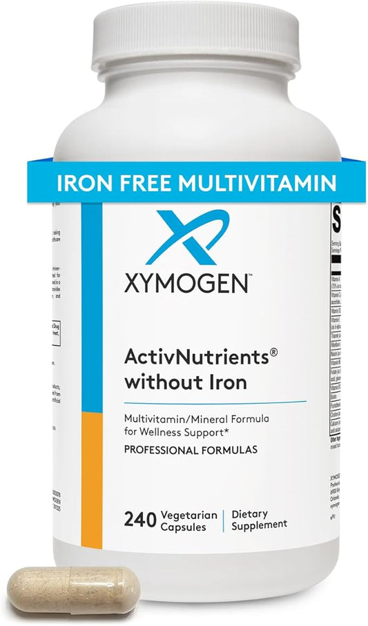 XYMOGEN ActivNutrients Without Iron - Multivitamin Multimineral for Wellness, Immune, Energy and Mood Support - Chelated Minerals + Active B Vitamins with Folate (240 Capsules)