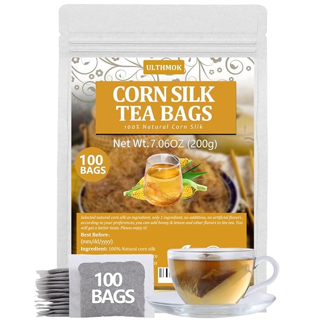 100 Premium Corn silk Tea Bags, Made with 100% Natural Corn Slik, Aromatic & Sweet, Support Kidney & Aid Digestion, No Additives & Caffeine Free.