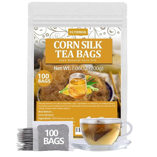 100 Premium Corn silk Tea Bags, Made with 100% Natural Corn Slik, Aromatic & Sweet, Support Kidney & Aid Digestion, No Additives & Caffeine Free.