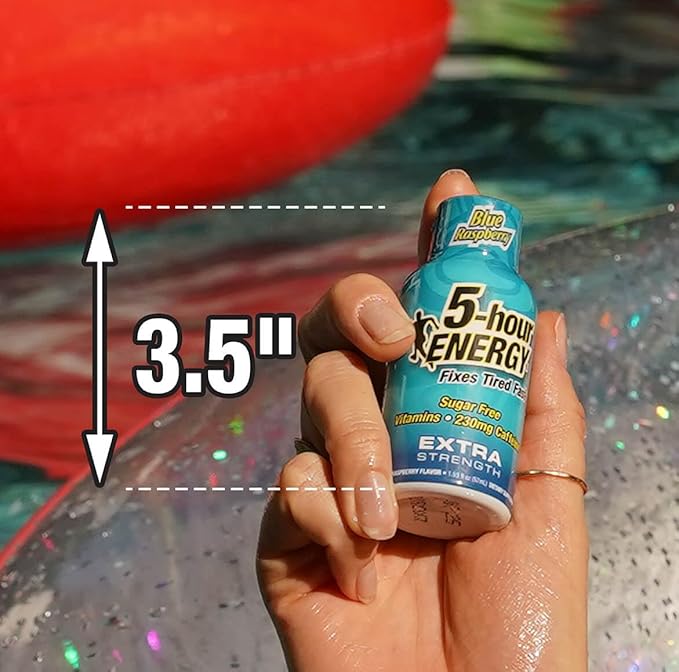 5-hour ENERGY Shots Extra Strength, Blue Raspberry Flavor, 30 Count, 1.93 Fl Oz, Sugar Free, Zero Calories, Amino Acids and Essential B Vitamins, Dietary Supplement, Feel Alert and Energized, 230 mg Caffeine