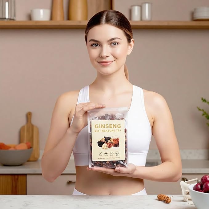 Ginseng Six Treasures Kidney Tea - Traditional Chinese Herbal Tea with Ingredients, 6 Precious Herbs Formula (50 Tea Bags)