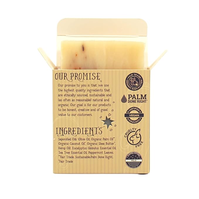 Varina Organic Eucalyptus Hemp & Tea Tree Bar Soap - Gentle Cleansing for Sensitive Skin, Herbal and Mint - 3 Pack