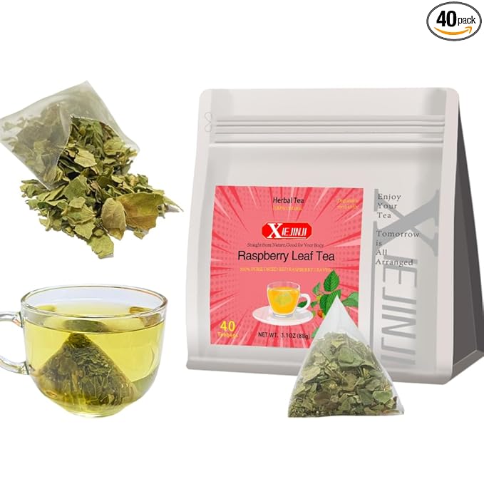 XIEJINJI Raspberry Leaf Tea, 40 Tea Bags – 100% Natural Caffeine-Free Blend to Support Women’s Wellness, No Additives, Pyramid Clear Filter Teabag