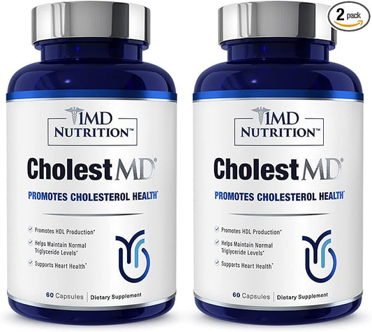 1MD Nutrition CholestMD with Olive Leaf Extract, Bergavit, Niacin, Garlic | 120 Capsules (2-Pack)