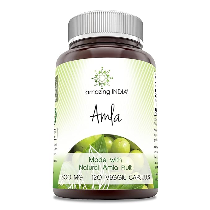 Amazing India Amla (Made with Natural Amla Fruit) 500 Mg 120 Veggie Capsules Supplement - Non-GMO, Gluten Free