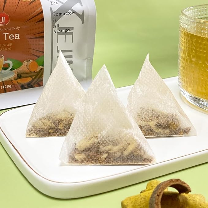 XIEJINJI Turmeric Ginger, 40 Teabags, 100% Natural Ingredients, Spicy & Smooth Flavor, Support Brain, Weight, Skin and Sleep, No Sugar, No Caffeine, No Additives, Eco-Conscious Tea Bags