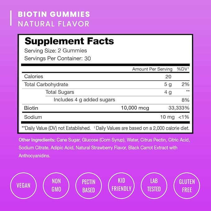 NutraChamps (2 Pack) Biotin Gummies 10,000mcg [High Potency] for Healthy Hair, Skin & Nails for Adults & Kids - 5000mcg in Each Gummy Vitamin - Vegan, Non-GMO, Pectin-Based Hair Health Supplement
