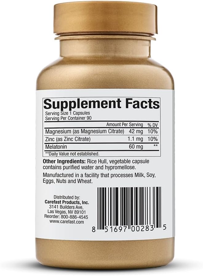 60mg Melatonin Plus Extra Strength High Dose Sleep Supplement 90 Capsules - Veggie Capsules - Fast Acting Formulated by Dr Shallenberger with Zinc & Magnesium for Maximum Quick Absorption