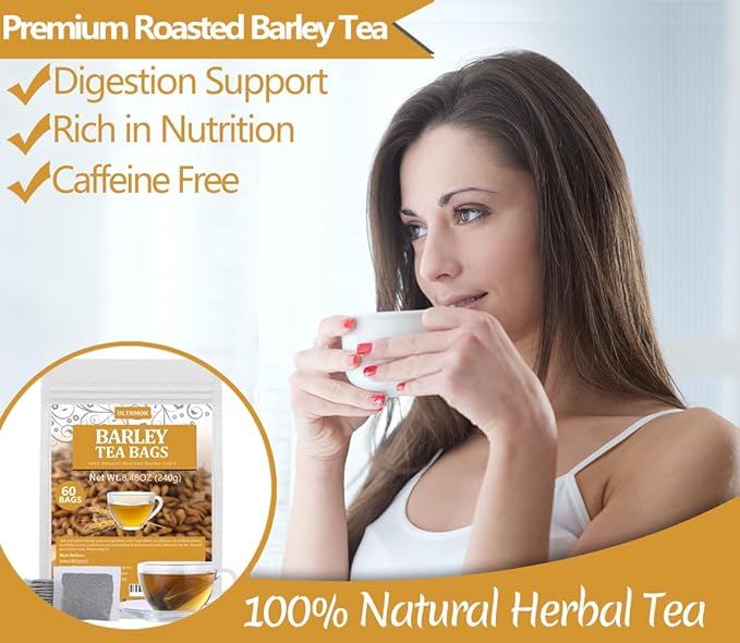 60 Premium Barley Tea Bags, Made with 100% Natural Roasted Barley Grain, Damai Cha - Digestion Support & Rich in Nutrition, No Additives & Caffeine Free.