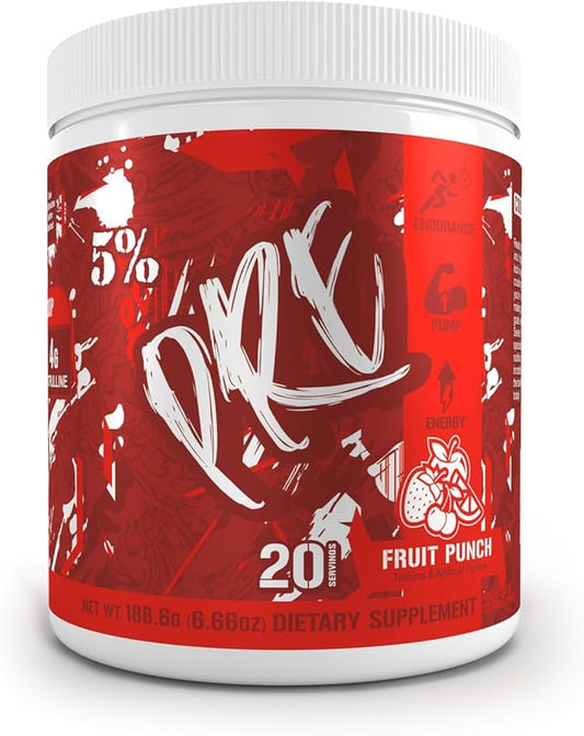 5% Nutrition Code Red Series Pre Workout Powder for Men & Women | Energy, Pump, Power, Protein Synthesis & Focus | 300mg Caffeine, L-Citrulline, Glycerol, Taurine, Alpha GPC, Huperzine (Fruit Punch)