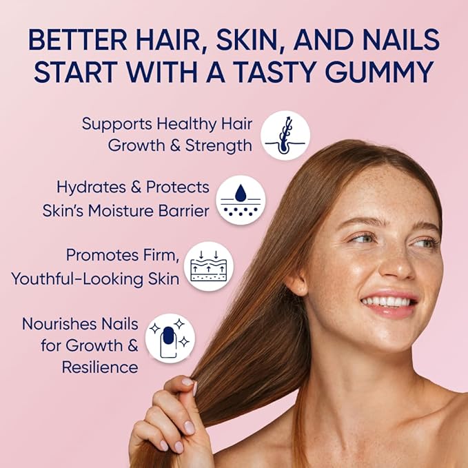 Moerie Hair Skin and Nails Gummies for Women & Men - Biotin for Hair Loss, Gummy Vitamins & Growth Dietary Supplements - Sugarbear for Thicker Hair - Allergen Free - 60 per Serving - Balanced Diet