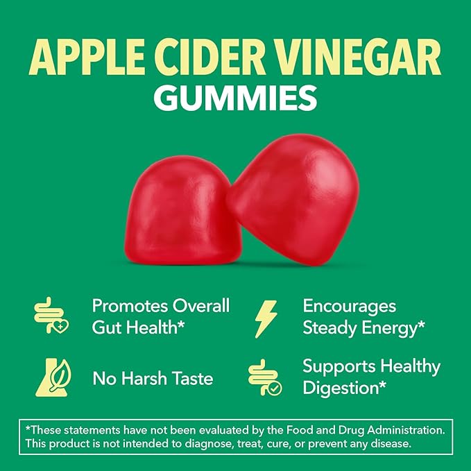 Apple Cider Vinegar Gummies - Organic ACV Vitamins for Digestive Health, Metabolism & Gut Support - 60 Count - Vegan, Non-GMO, Gluten-Free - Delicious Flavor & No Harsh Taste - 1 Month Supply