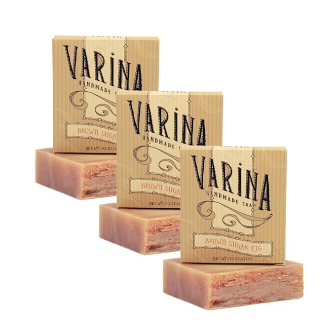 Varina Natural Brown Sugar Fig Bar Soap - Gentle Cleansing for Sensitive Skin, Sweet and Vanilla - 3 Pack